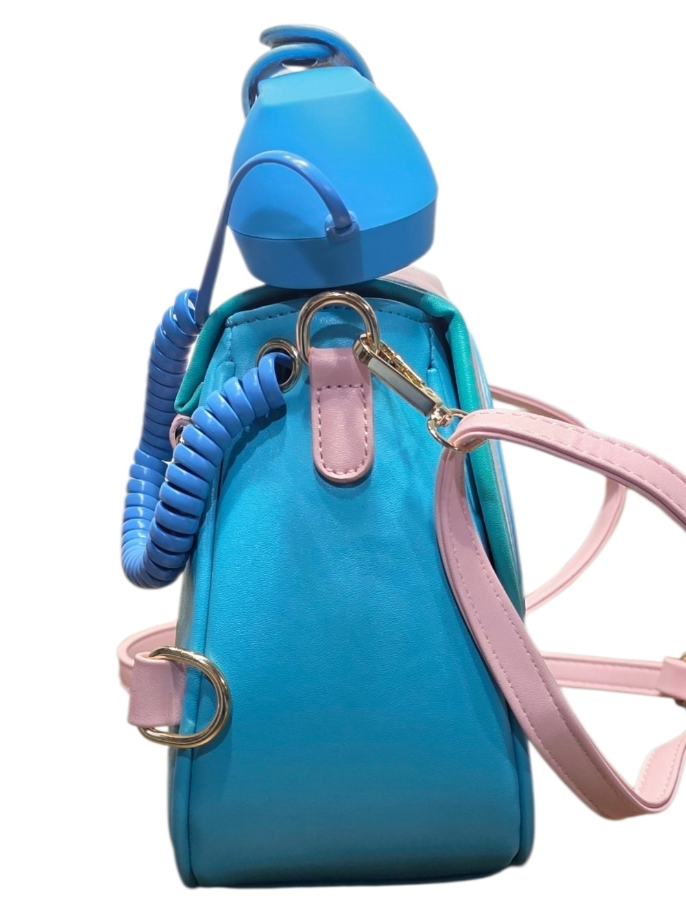 Retro Rotary Phone Novelty Crossbody Bag Pastel Blue Pink Heart Kitsch Y2K Purse - Picture 9 of 13